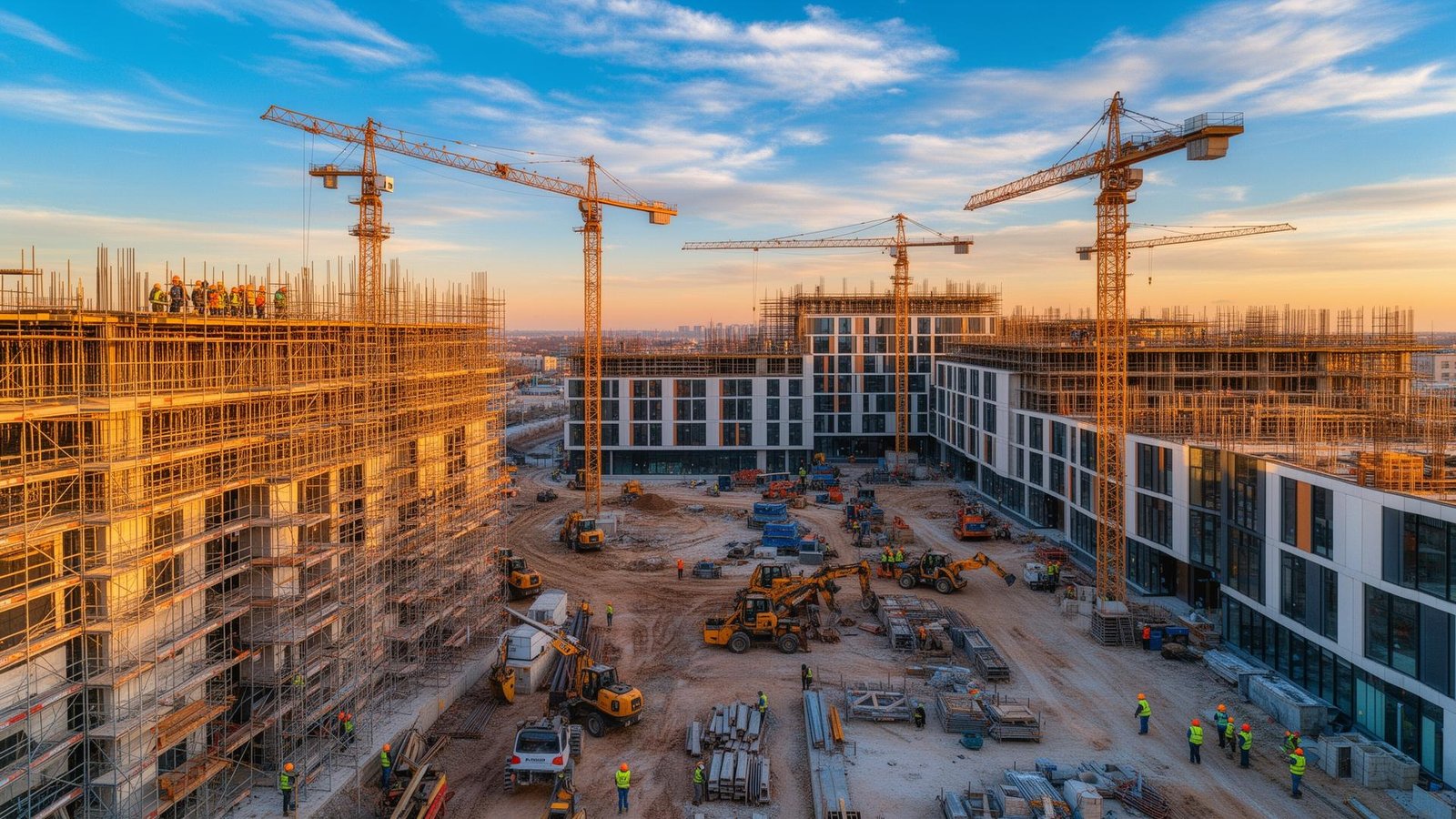 Canteiro de obras com equipamentos de construção